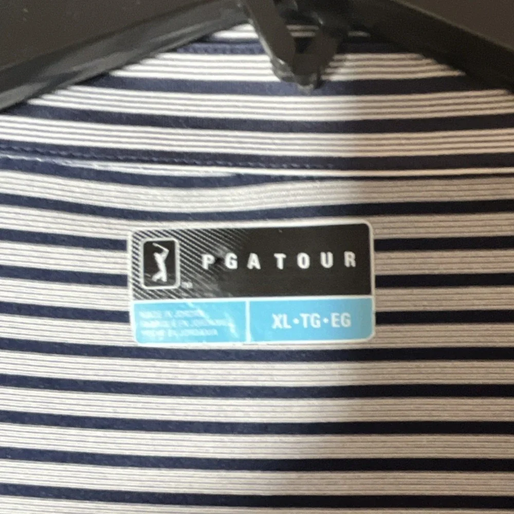 PGA TOUR Men's XL Navy White Striped Lightweight Collared‎ Golf Polo Shirt
